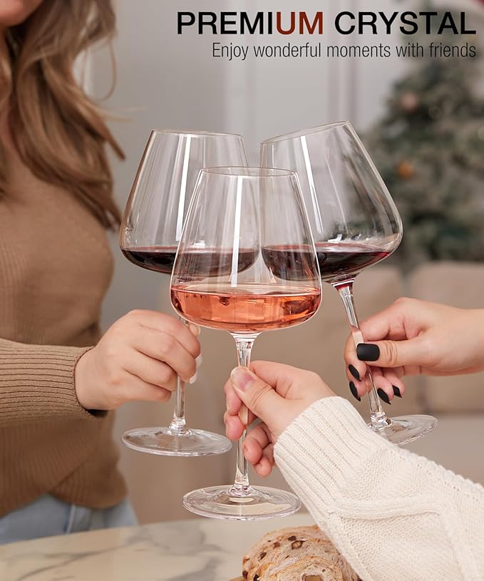 OJA Red Wine Glasses Set of 4, Large Burgundy Glasses 23 OZ, Hand Blown Crystal Glass Light, Clear, Best for Wine tasting, Birthday, Christmas, Anniversary, Father's Day