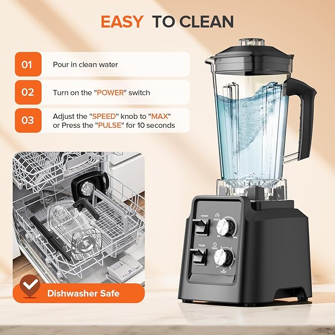 Blender for Smoothies - Countertop Blenders with 68oz Dishwasher-Safe Pitcher, Blenders for Kitchen, Ice Crushing & Frozen Fruit, BPA Free