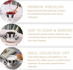 3-Piece Checkered Coffee Cup and Saucer Set with Spoon, 7oz Bone China Porcelain, Black-and-White Vintage Mug Set for Home Office and Afternoon Tea, Elegant Gift Choice