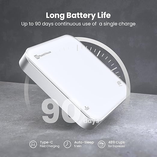 Maestri House Mini Coffee Scale with Timer, USB-C Rechargeable Espresso Scale, 2kg/0.1g Accurate Scale for Espresso and Pour-Over Coffee, Portable Digital Kitchen Scale with Auto Timer (White&Silver)