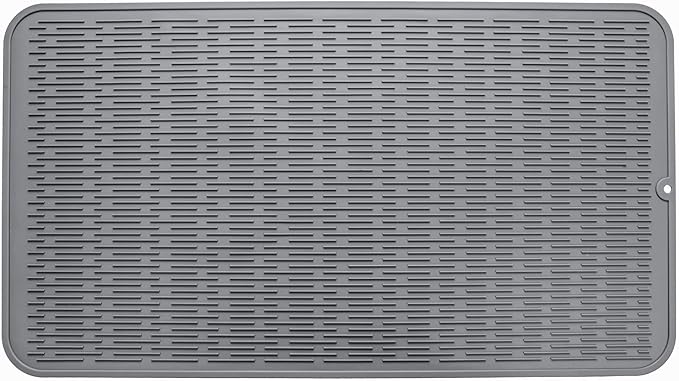 Silicone Dish Drying Mat for Multiple Usage,Easy clean,Eco-friendly,Heat-resistant Silicone Mat for Kitchen Counter or Sink,Refrigerator or Drawer Liner Grey 4XL 32 inches x 18 inches