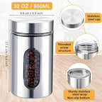 3 Pcs Stainless Steel Canister Set with Glass Windows Visible Storage Jars Silver Kitchen Canister Set for Pasta Flour Oat Sugar Container, Kitchen Tools, Housewarming Gifts(32 oz)