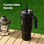 VINUR 30 oz Insulated Tumbler with Handle & Straw Lid-Stainless Steel Double Wall Vacuum Drink Water Cup Coffee Mug with Rubber Base, Black