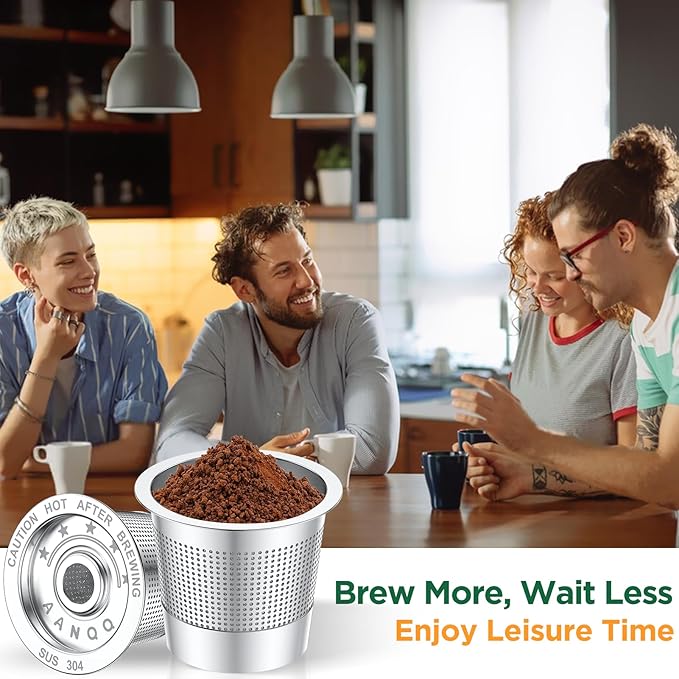 AANQQ Reusable K Cups for Keurig: 4-Pack Upgraded Dual-Layer Mesh Stainless Steel K Cup - Refillable Metal Coffee Pods Filter Fit Keurig 1.0 Coffee Maker - Richer Coffee/NO-Residue/Eco-Friendly