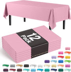 Exquisite Party Solids 12-Pack Premium Plastic Tablecloth 54in. x 108in. Rectangle Table Cover - Pink