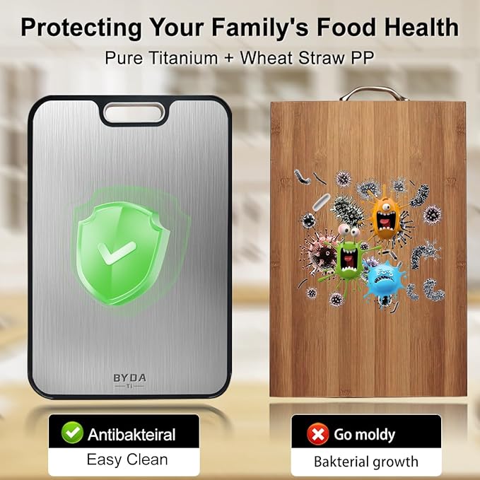 Titanium Cutting Board for Kitchen,Double Sided FoodGrade,Pure Titanium&Wheat Straw PP,Non-Toxic,Non-Slip,Dishwasher Safe,Ideal for Meat,Vegetables,Fruit