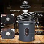 ROCKY&CHAO 2800ML Coffee Canister with Date Tracker&Transparent Window, 35OZ Coffee Container with 30ML Measure Spoon&4 co2 Valve, Coffee Bean Storage Container for Grounds Coffee, Beans, Tea(Gray)