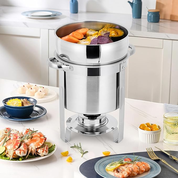 Commercial 11QT Soup Chafer Set, 4 Pack Stainless Steel Round Food Warmers Set with Pot, Notched Lids & Fuel Containers, Soup Warmers Ideal for Buffet Service & Event Catering