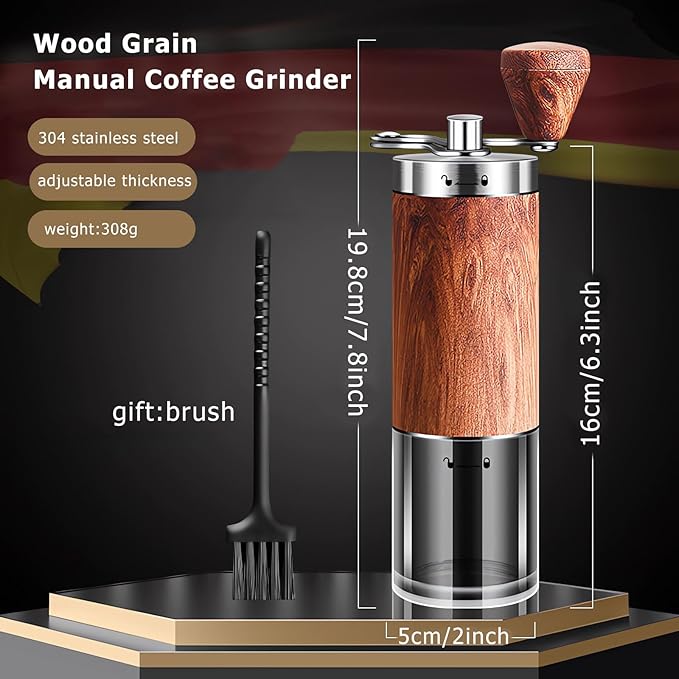 Manual Coffee Grinder, Stainless Steel Body Coffee Bean Grinder, Adjustable Ceramic Conical Mill,Foldable Handle Portable Coffee Grinders