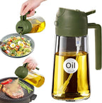 YARRAMATE 16oz/470ml Glass Olive Oil Sprayer for Cooking with Stickers, 2 in 1 Oil Dispenser for Kitchen Gadgets, Food Grade Premium Spray Bottle with Portion Control for Salad, BBQ (OliveGreen)