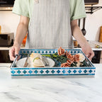 MAONAME Rectangular Decorative Tray, Plastic Serving Tray with Handles, Modern Blue Trays for Ottoman, Coffee Table Trays for Living Room, Home Decor, 15.7" x 11.8" x 1.6"