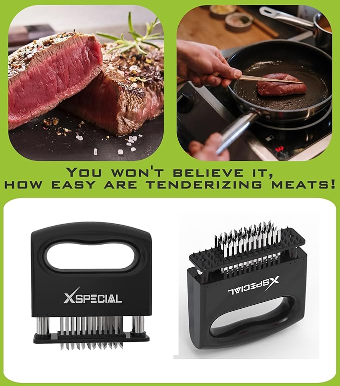 Mini-Deluxe Meat Tenderizer Tool 48 Blade Stainless Steel, Kitchen Cooking Gadgets Tools with Ultra Sharp Needle That Makes Steak & Chicken Tender - No More Hammer, Meat Pounder Or Mallet