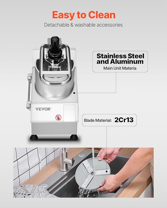 VEVOR Food Processor & Vegetable Chopper, 2 Feeding Holes Food-Grade Stainless Steel Food Processor Chopper with Detachable 6 Blades, 3mm/5mm/7mm/10mm Shredder, 2mm/4mm Slicer, for Vegetables, Fruit