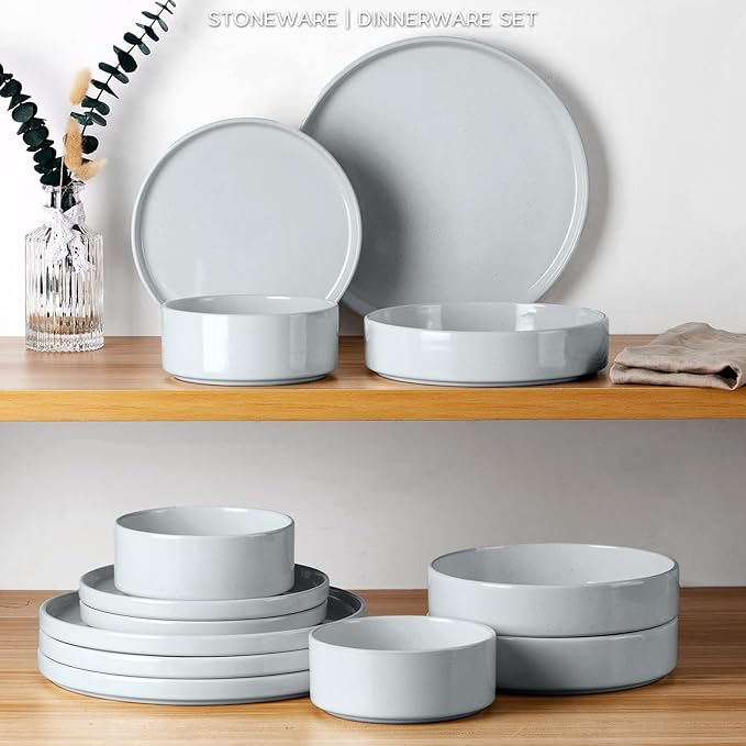 Dinner Plates and Bowls Sets, Onader 8 Pieces Stoneware Dinnerware Service for 2, Gray Ceramic Kitchen Dish Set, Speckled Dishware Dining Ware - Slate Gray