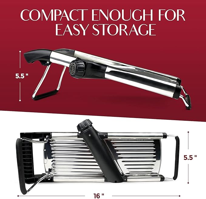 Gramercy Adjustable Mandoline Food Slicer, Mandoline Slicer for Kitchen, Mandolin, Potato, Tomato, Carrot, Vegetable, Fruit and Onion Cutter - Stainless Steel - INCLUDING 1 Pair Cut-Resistant Gloves