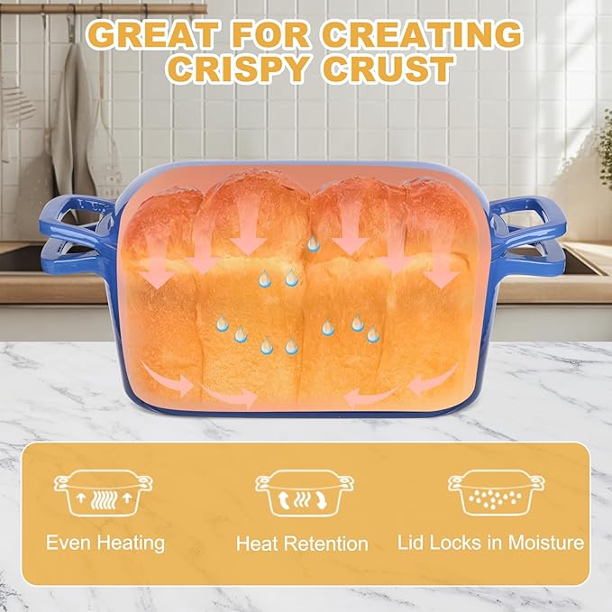 Enameled Dutch Oven for Sourdough Bread Baking, 3.6QT Oval Cast Iron Bread Pan with Lid