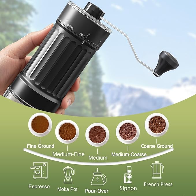 Mini Manual Coffee Grinder with 40 Adjustable Settings, Portable Hand Coffee Bean Mill with 30g Capacity, Compact Conical Burr Grinder for Espresso, Pour Over, French Press, Travel/Camping/Office