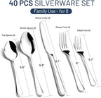 KIKCOIN 40 Pack Silverware Set for 8, Balanced Weight Stainless Steel Flatware Set, Mirror Polished Spoons And Forks Knife Set, Heavy Duty Cutlery Utensils Set for Home Kitchen Restaurant Wedding