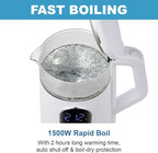 Electric Kettle, 1500W Fast Boiling Glass Water Kettle with Temperature Control, 1.7L Cordless Stainless Steel Base, Keep Warm & Auto Shut-Off, BPA-Free, White