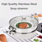 Oumefar Steamer Pot for Cooking, 11in Stainless Steel 2 Layer Steamer Cooking Pot Set, Multipurpose Steamer Pan Set with Glass Lid, Steaming Pot Cookware for Dumpling, Vegetable