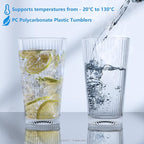 Topsky 20-ounce Plastic Water Tumblers | Set of 4 Transparent Unbreakable Drinking Glasses Clear Acrylic Reusable Juice Wine Cups for Home Picnic Party, Dishwasher Safe, Stackable (Transparent)