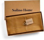 Solino Home Square Linen Tablecloth 52 x 52 Inch - 100% Pure Linen Brown Sugar Table Throw - Classic Hemstitch, Machine Washable Table Cloth for Summer, Fall, Autumn