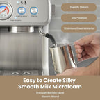 Gevi Dual Boiler Espresso Machine with Built-in Grinder, 58mm Professional Portafilter, Barista Steam Wand, 31 Grind Settings, Commercial Grade Stainless Steel Housing for Home Café, Sterling Silver