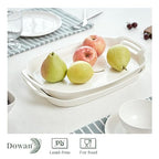 DOWAN Serving Tray with Handles, 15.4" Large Platters for Wedding Decor, Porcelain Serving Dish for Entertaining, White Plates for Salad Meat Fruit Dessert, Set of 2