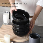 DOWAN 22 OZ Ceramic Soup Bowls & Cereal Bowls - 6" Classic Bowls Set of 4 for Soup, Cereal, Oatmeal, Fruit, Rice - Dishwasher & Microwave Safe (Black)