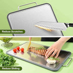 Double-Sided Stainless Steel Cutting Board for Kitchen, 19''×11.1'' Scratch-Resistant Cutting Board for Meat, Vegetables & Fruits, Rust-Resistant Chopping Board with Juice Groove on Both sides
