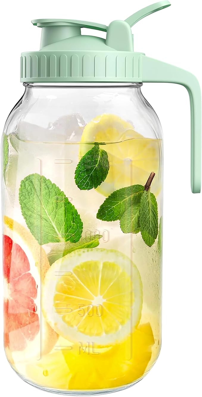 2 Quart Wide Mouth Glass Pitcher with Lid, 64oz Mason Jar Pitcher, Leak-proof Iced Tea Pitcher,Heavy Duty Container for Fridge Sweet Tea,Juice,Cold Brew Coffee,Breastmilk Storage Drinks-1PACK/Blue