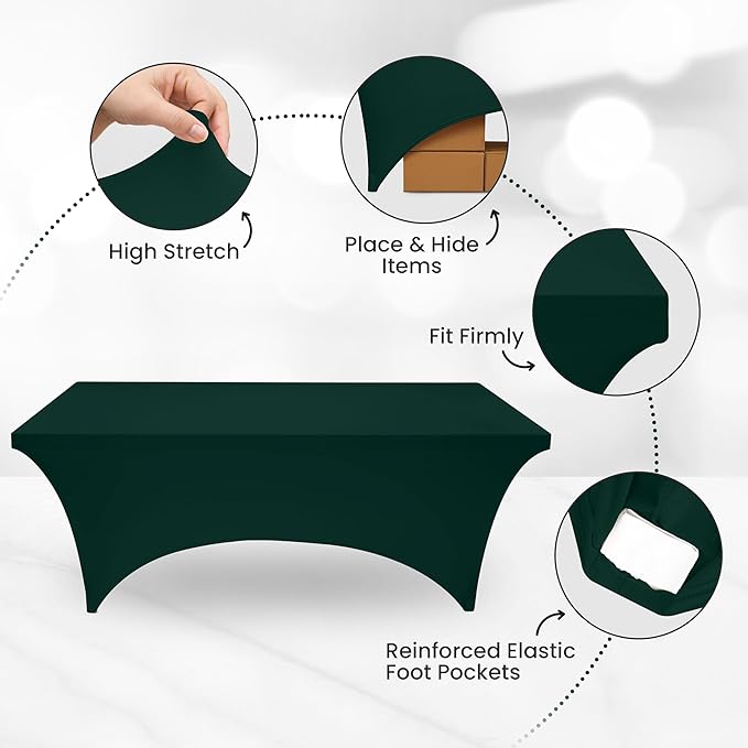 Utopia Kitchen 6FT Spandex Tablecloth [2 Pack, Hunter Green] 200 GSM Stretch, Fitted, Washable and Wrinkle Resistant Table Cloth Rectangle Cover for Trade Shows, Wedding, Parties [72Lx30Wx30H Inch]