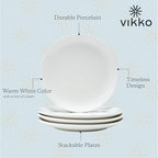 Vikko Dinner Plate, Set of 6 White Plates, Ceramic Dinner Plates Set, Stackable 10 Inch Dinner Plates for Every Day and Special Occasion, Restaurant Style, Dishwasher Safe, Microwave Safe