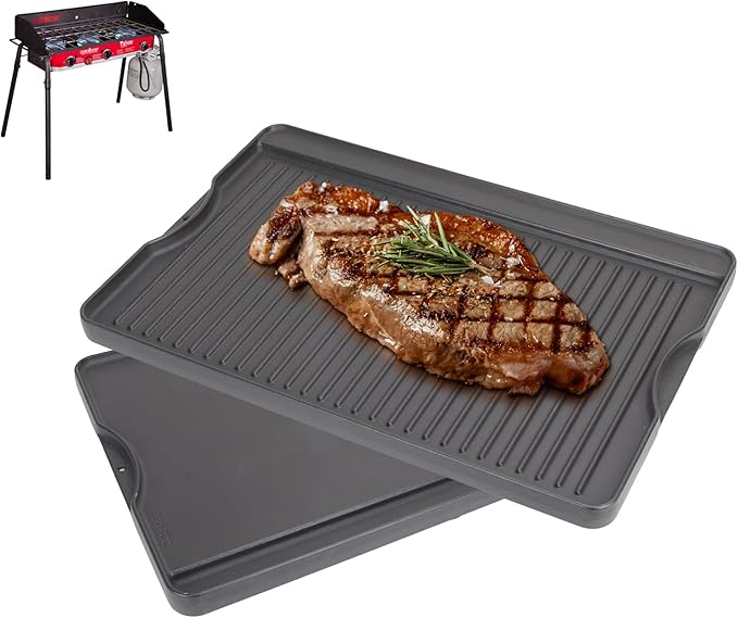 Cast Iron Reversible Griddle for Camp Chef, Universal Stove Top Griddle for Most 4 Burner Stove/Charcoal/Gas/Propane/Electric Grill Pan, Large Flat Top Plate for Outdoor Camping Accessories,16" x 24"