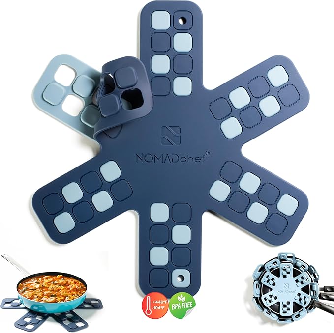 Dual-Use Silicone Pan Protectors for Stacking & Trivets for Hot Dishes | Silicone Trivet Mat | Perfect for Pot and Pan Protectors for Stacking | Cookware Protectors for Stacking (M-BLU/BLU)