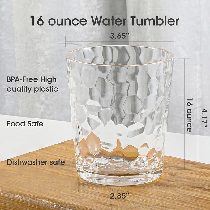 BPA-Free Plastic Tumblers 6 Pack (6x16oz) | Reusable Dishwasher Safe | Stackable Shatterproof Cups | Plastic Drinkware & Drinking Tumblers for Restaurant, Home, Party