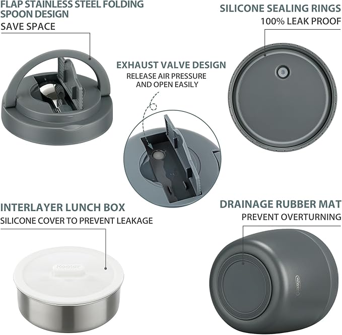 Thermo Food Jar for Hot Food Adults 32OZ Soup Thermo Lunch Containers Wide Mouth Vacuum Insulated Stainless Steel Leakproof Bento Box with Spoon (Grey)