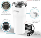 Wagan EL6102 12V Travel Car Heated Mug Portable 16oz Stainless Steel Anti-Spill Lid Slip resistant base Car Coffee Warmer Coffee Cup (White)