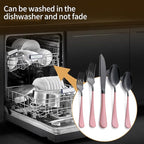 20-Piece Black Silverware Set 18/0 Stainless Steel Silverware Set Light pink Handle Cutlery Set Service for 4 Dinner Knives Forks Spoons Set Flatware Set Finish Dishwasher Safe