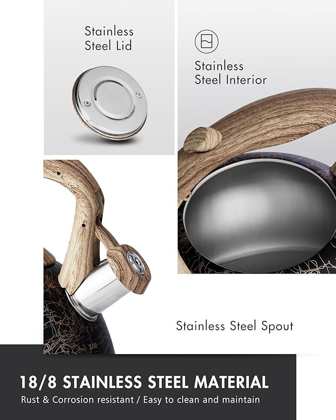 POLIVIAR Tea Kettle, Iron Grey Tea Pot Stovetop, 2.7 Quart Loud Whistling Coffee and Teapot, Food Grade Stainless Steel for Anti-Hot Handle and No-Rust, Suitable for All Heat Sources (JX2020-RB30)