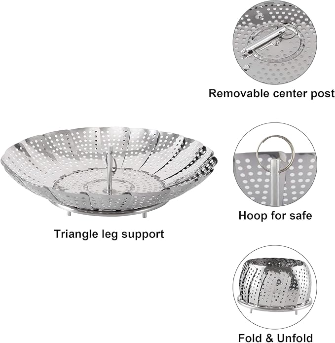 Steamer Basket, Stainless Steel Vegetable Steam Baskets for Steaming Cooking Expandable to Fit Various Size Pot (5.5" to 9.3")