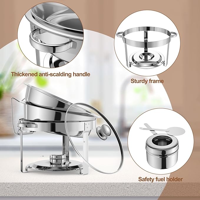2 Packs Chafing Dish Buffet Set,8QT Round Glass Cover Stainless Steel Buffet Servers and Warmers, Thick Stand Frame Catering Chafe with Mirror Covers,Food Warmer for Party, Weddings,Picnic