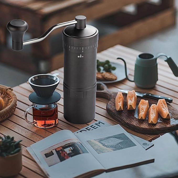 Manual Coffee Grinder with 7 Star Stainless Steel Conical Burr, Portable Coffee Grinder with External Adjustable Grind Setting (Grey)
