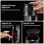 Espresso Grinder for Home Use - Stepless Adjustment Electric Burr Coffee Grinders, One-Touch Coffee Bean Grinder with 38mm 6-Star Conical Burr, Magnetic Dosing Cup and Air-Blowing