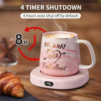 Coffee Mug Warmer & Not A Day Mug Set, Coffee Cup Warmer for Desk, 3 Temperature Setting, Smart Electric Beverage Warmer for Coffee, Tea, 8-Hours Auto Shut Off