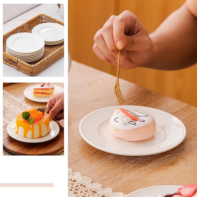 Dessert Plates Set of 18, 6 Inch Small Round Porcelain Appetizer Dinner Plate, White Ceramic Serving Dishes for Cake, Ice Cream, Snacks,Microwave, Dishwasher & Oven Safe