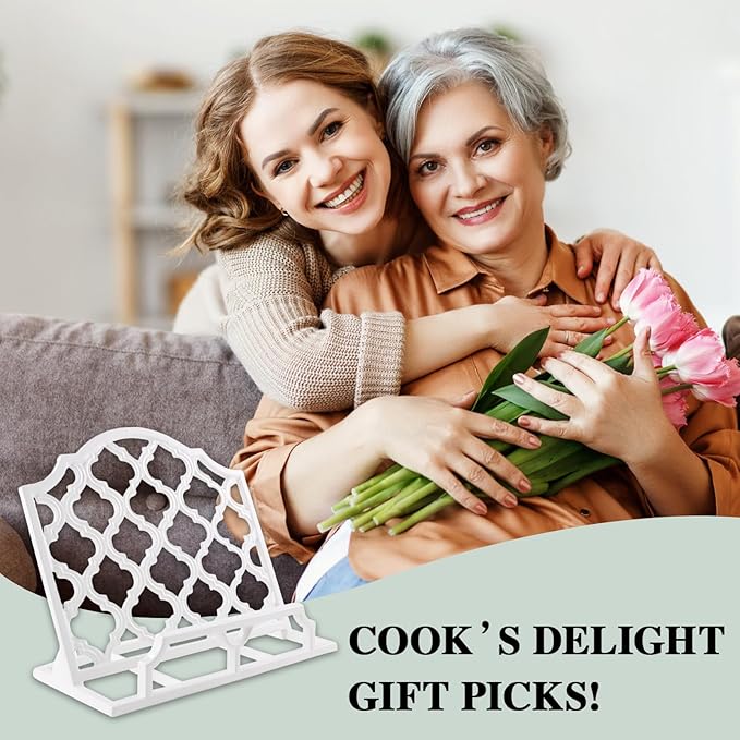 JOGREFUL Cookbook Stand, Cast Iron Heavy-Duty Recipe Book Holder, Kitchen Vintage Recipe Book Holder, Reading Rest Holder for Easel/Counter/Books/Magazine/iPad/Bible, Grid Pattern, White