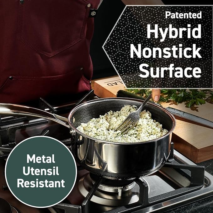HexClad Hybrid Nonstick 6-Piece Pot Set with 2 Silicone Trivets, 2, 3, and 8-Quart Pots with Tempered Glass Lids, Stay-Cool Handles, Dishwasher-Friendly, Induction Ready, Compatible with All Cooktops