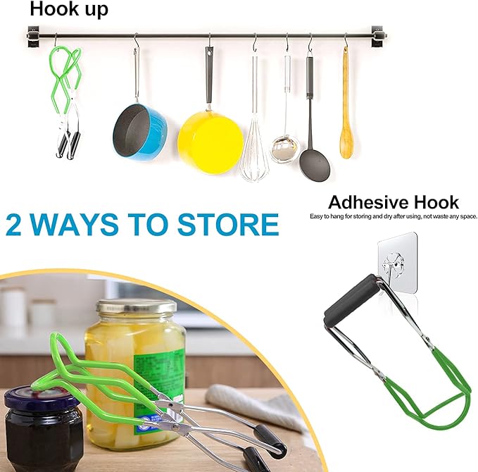 2 Pieces Stainless Steel Canning Jar Lifter Tongs and Canning Funnel with Safe and Secure Grip for Wide Mouth and Regular Jars, Easy to Clean and Dishwasher Safe (Red)