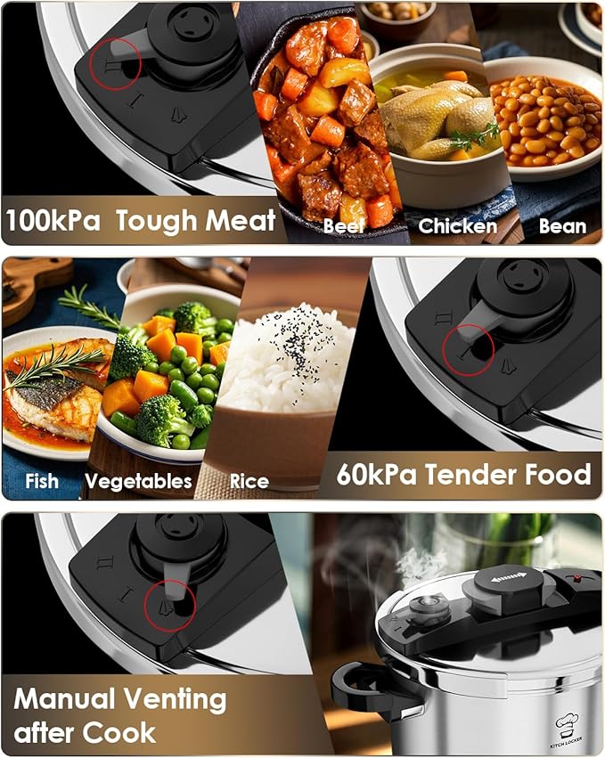 Pressure Cooker Stainless Steel 6.3 Quart,Olla De Presion For 2-3 People[Glass Lid & Steamer Rack Included][Press To Open][Compatible With Induction And Gas Stovetops]